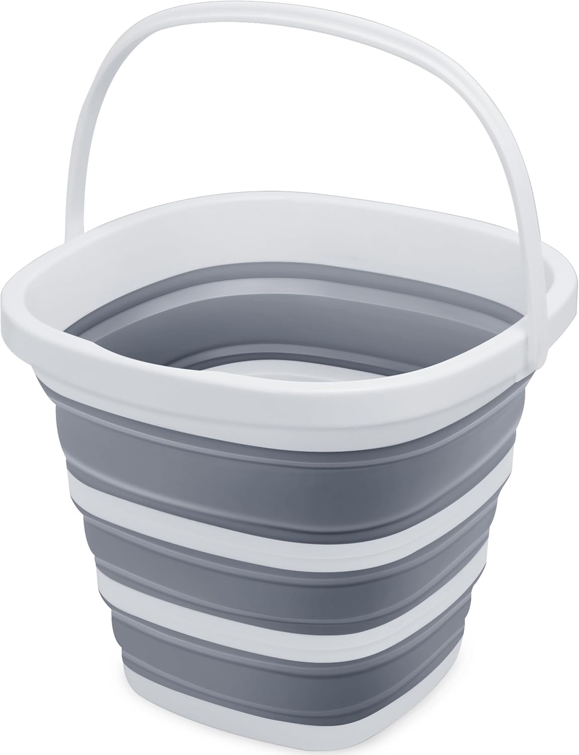 Goderewild Collapsible Bucket, 2.6 Gallon (10L) - Square Foldable Mop Bucket for House Cleaning, Car Washing, Camping - Portable Water Pail for Outdoor, RV, Travel (Grey)