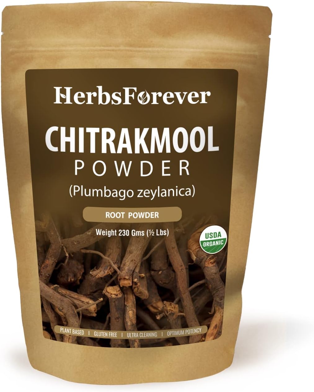 Herbsforever Chitrakmool Powder Wild Leadwort Plumbago Zeylanica Support Digestive and Liver Health Non GMO, Organic, Vegan 230 GMS