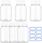 Sibba Clear Pill Bottle 6 Pcs Empty Medicine Organizers 30ML Jar Powder Box Storage Transparent Reagent Containers Plastic Dispenser Leak Proof Caps Receptacle for Toiletries Counter Labels