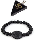 Obsidian Chakra Necklace Triangle Pendant Healing Crystal and Black Sun Volcanic Rock Bracelet Elastic Yoga Lava Beads