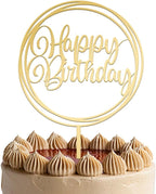 JUSTCAKETOPPERS Happy Birthday Gold Multi-Circle Acrylic Cake Topper, Elegant Birthday Cake Decoration for Party & Celebration