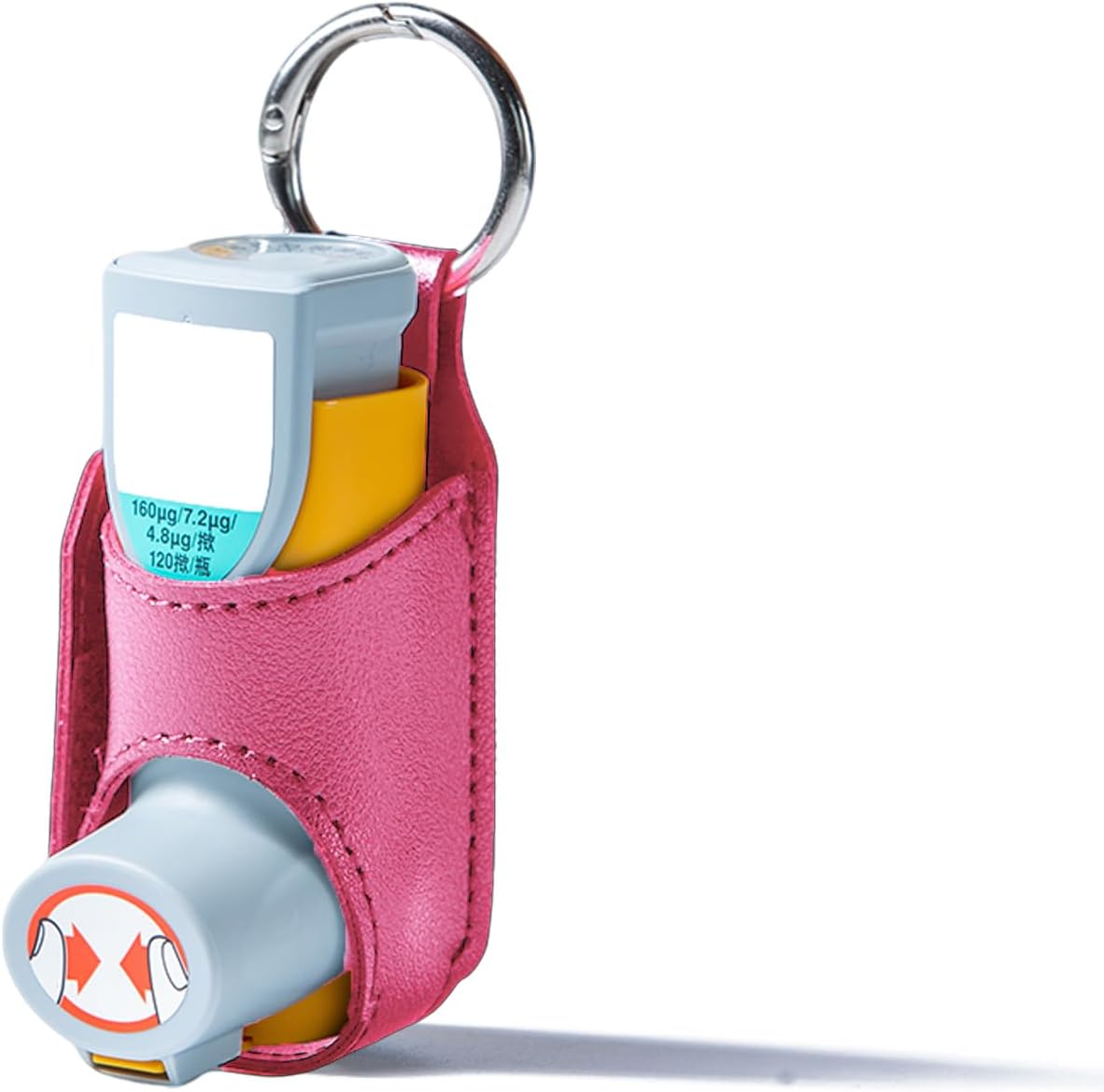 Asthma Inhaler Holder - PU Leather Case w/Carabiner Clip, Portable Travel Pouch for Adults Kids (Inhaler Not Included) Rose
