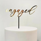 Gold Acrylic Engaged Cake Topper,Engagement Theme Cake Topper, Wedding Anniversary Bridal Shower Bachelorette Party Cake Decorations,Dessert Decor, DIY Cake Decoration