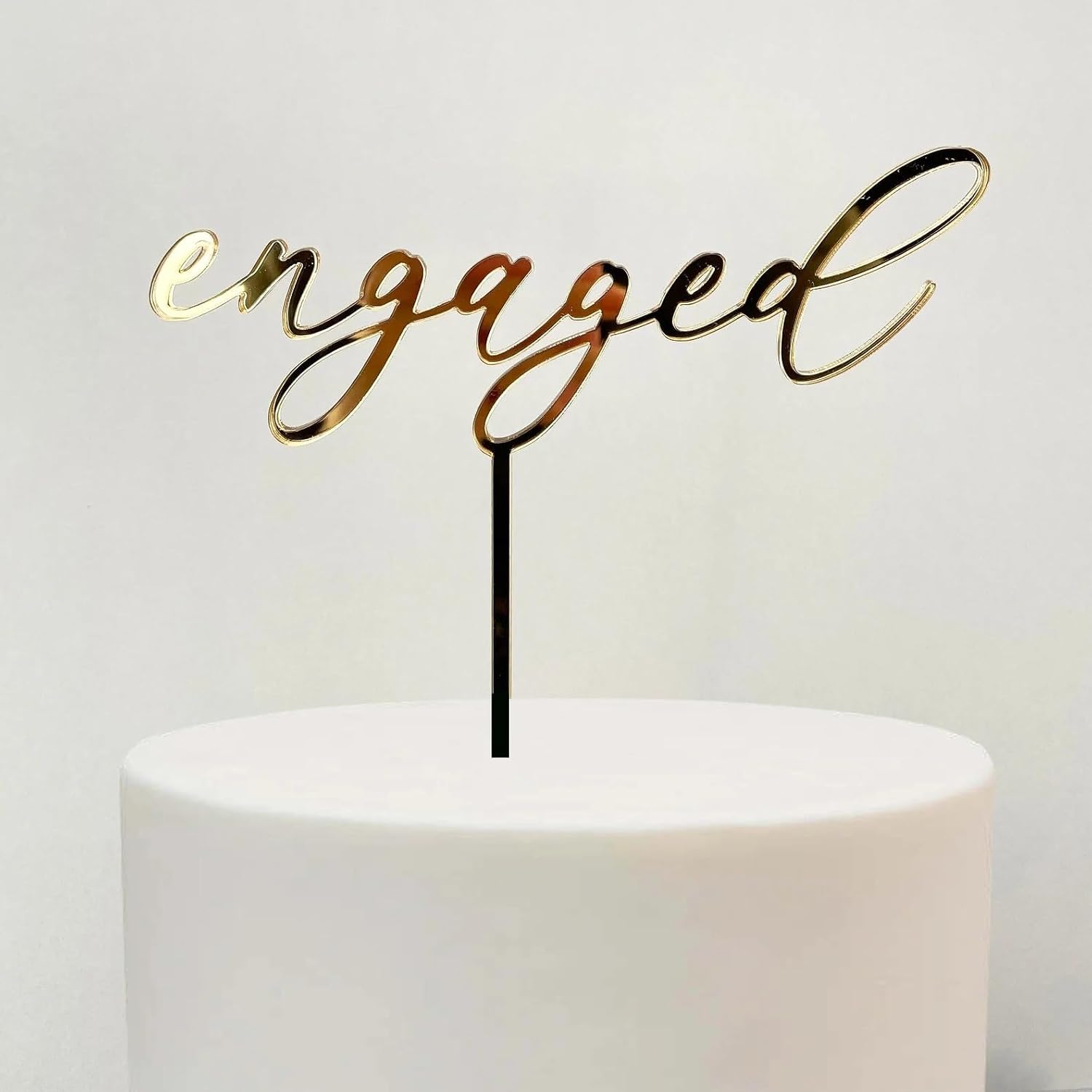 Gold Acrylic Engaged Cake Topper,Engagement Theme Cake Topper, Wedding Anniversary Bridal Shower Bachelorette Party Cake Decorations,Dessert Decor, DIY Cake Decoration