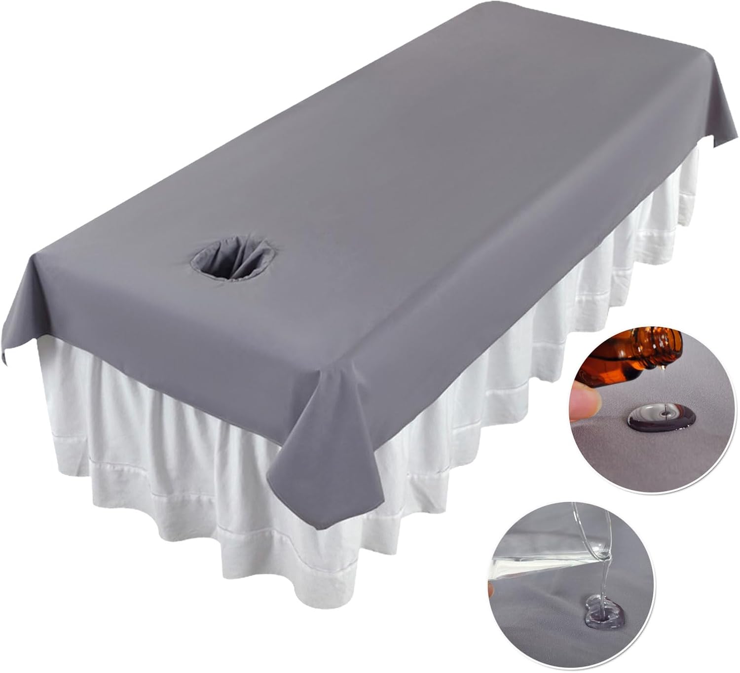 Premium Reusable Massage Table Sheets Bed Cover 47 x 90 Inches with Face Hole, Fitted Table for Master Massage, Waterproof and Oilproof, Stain and Wrinkle-Resistant, Machine Washable (Gray)