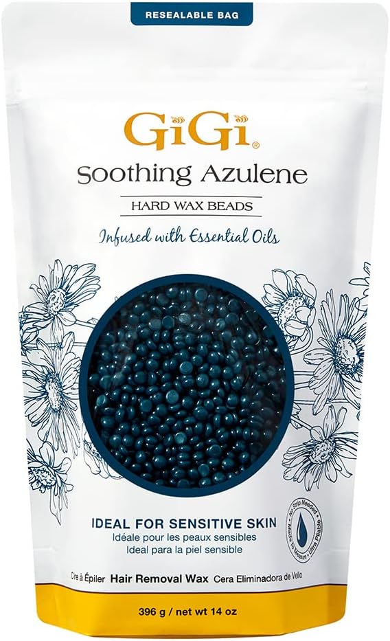 GiGi Hard Wax Beads for Hair Removal, Soothing Azulene Hair Removal Wax for Sensitive Skin, 14 oz