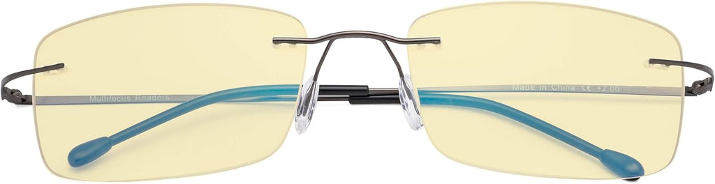 CessBlu Blue Light Blocking Glasses for Men Reading Computer Anti Glare UV Eyeglasses Flexible Rimless Yellow Filter