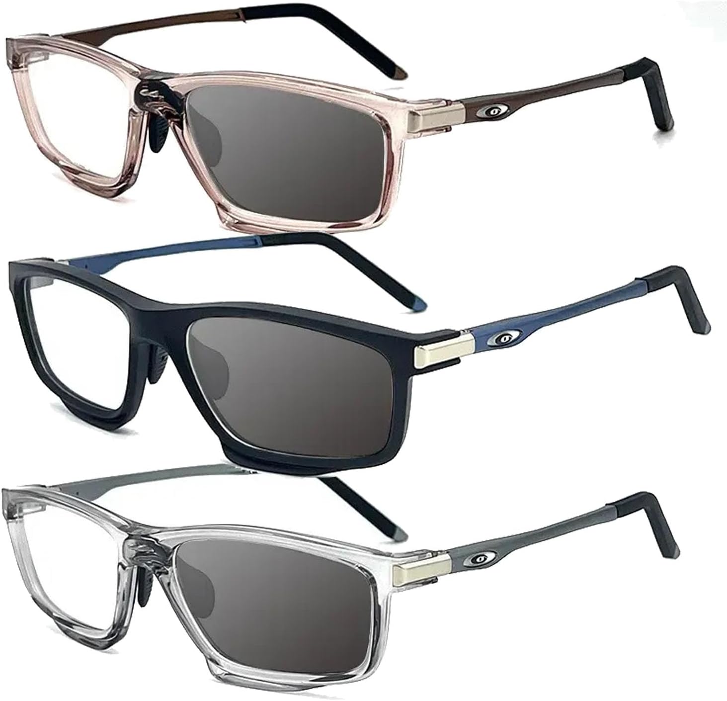 Sports Color-Changing Multi-Focal Reading Glasses, Multi Focal Reading Glasses for Women Men, Anti Blue Light Glasses (1.0 x,3 Colors A)