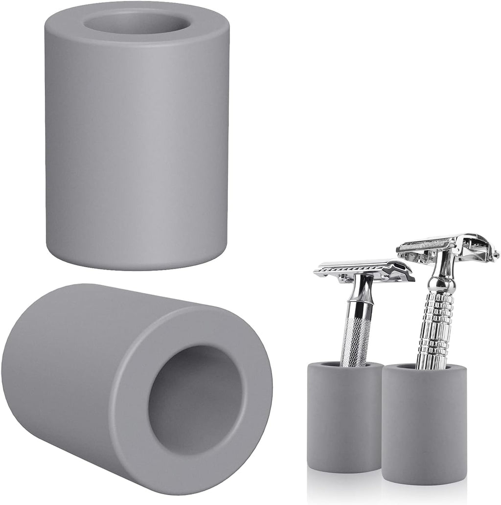 Linkidea 2 Pack Safety Razor Stand - Opening Dia 0.8" (2.2cm) Diatomite Men's Shaving Holder for Bathroom Countertops, Compatible With Vikings, Merkur Double Edge Safety Razor (Grey)
