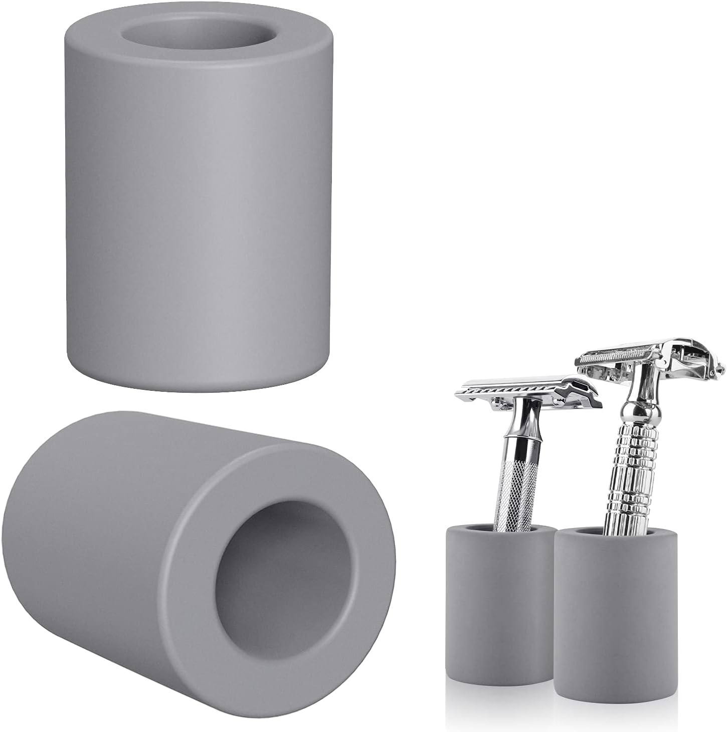 Linkidea 2 Pack Safety Razor Stand - Opening Dia 0.8" (2.2cm) Diatomite Men's Shaving Holder for Bathroom Countertops, Compatible With Vikings, Merkur Double Edge Safety Razor (Grey)