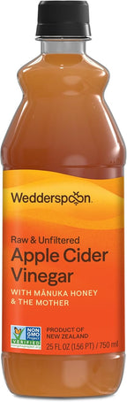 Wedderspoon Organic Raw Apple Cider Vinegar with Monofloral Manuka Honey & The Mother, 25 Fl Oz, Unfiltered, Non-GMO