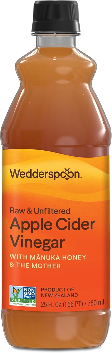 Wedderspoon Organic Raw Apple Cider Vinegar with Monofloral Manuka Honey & The Mother, 25 Fl Oz, Unfiltered, Non-GMO