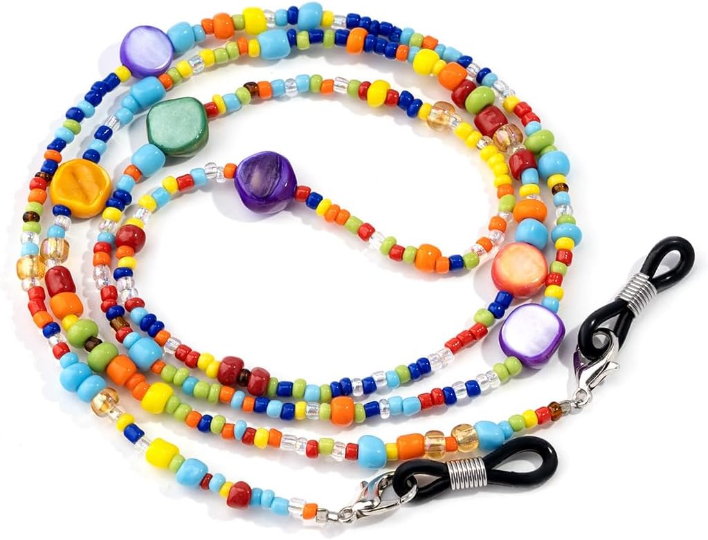 Colorful Rainbow Bead Women’s Eyeglass Chain Eyewear Retainer Mask Holder Reading Glass Necklace Lanyard