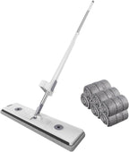 Large Flat Mop, Microfiber Mop，360 Degree Magic Mop， for Flat Floor Cleaning，60" Adjustable Stainless Steel Long Handle with 6 Washable Microfiber Pads，Scraper for Cleaning Window Mop (White)