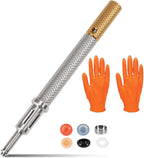 LEAPTREND Implant Tooth Locator Core Tool, Universal Dental Instrument (Golden) with Male Cap kit Metal Housing/Gloves, 3 Tools in 1 for Overdenture Retention Male Caps Removal and Insertion