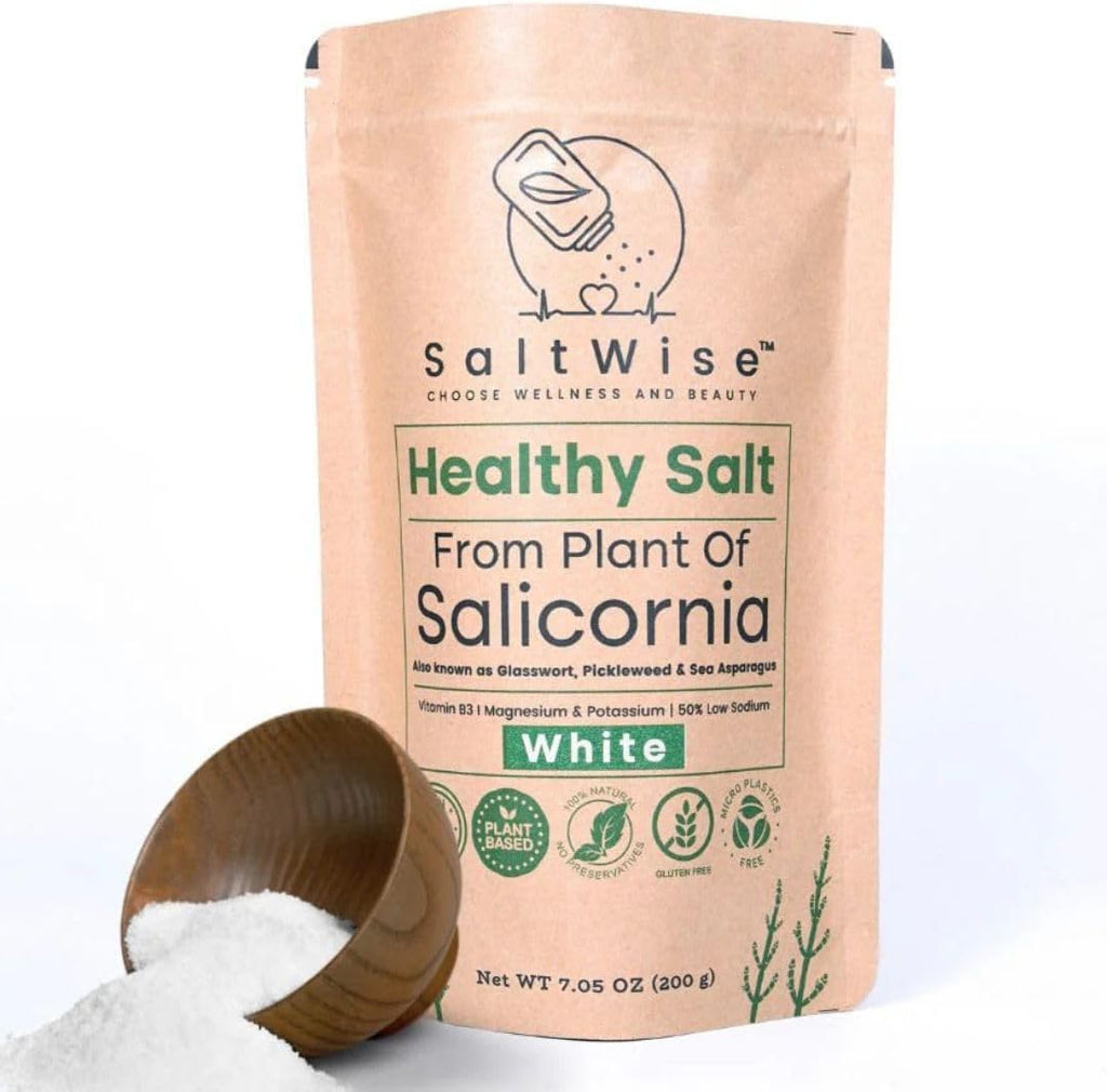 SaltWise Salicornia White Salt – Low Sodium Salt Substitute, Plant-Based Mineral Salt, Kosher, 100% Natural, No Additives (7.05 oz / 200g)