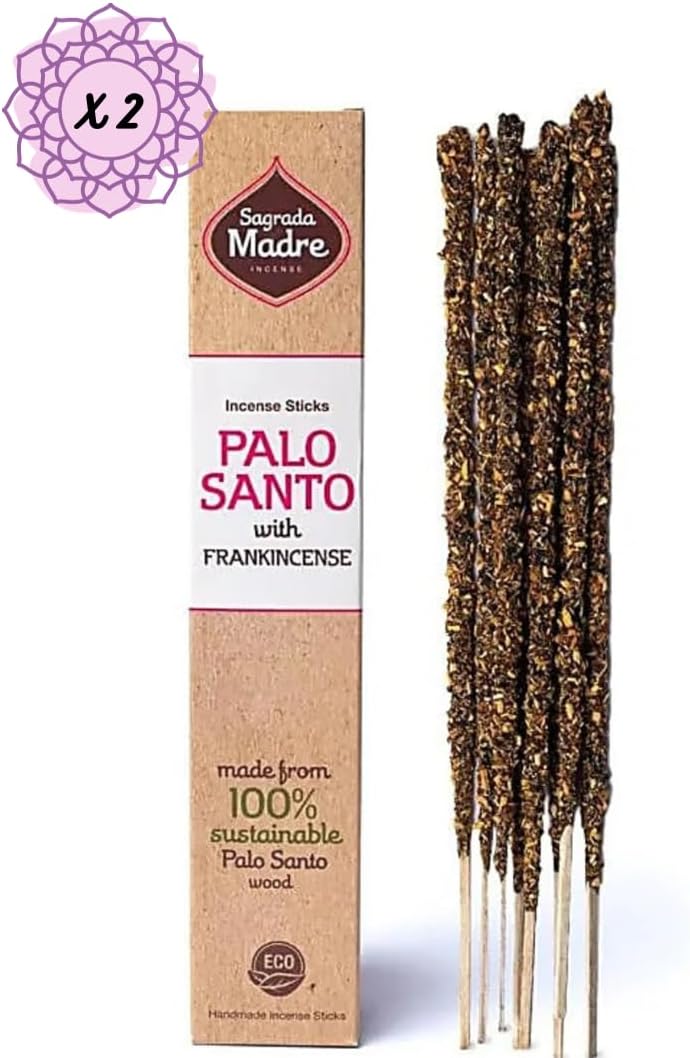 Sagrada Madre Palo Santo Incense Sticks - Natural Smudge Sticks for Cleansing, Meditation, Relaxation - Vegan, Slow-Burning, Low Smoke - Handmade in Argentina - 9”, 16 Pieces, (Frankincense)