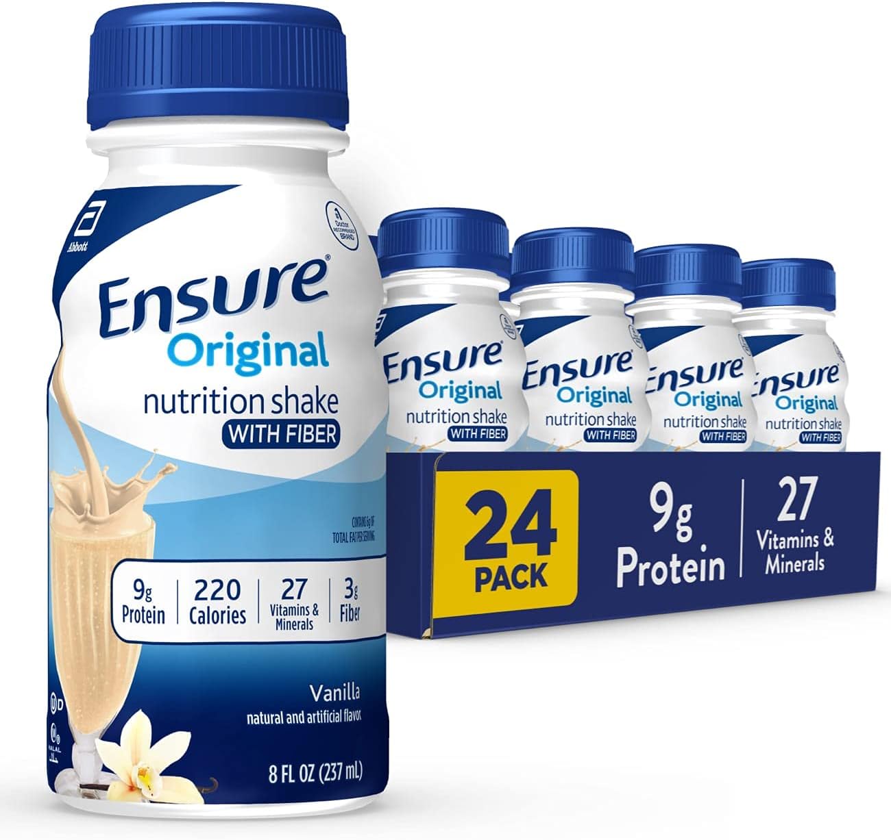 Ensure Original Vanilla Nutrition Shake With Fiber | Small Meal Replacement Shake | Ready to Drink | 9g Protein, 27 Vitamins and Minerals | 8 fl oz - 24 Pack