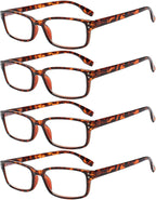 Kerecsen 4 Pack Reading Glasses for Men and Women with Spring Hinges, Lightweight Black Rectangular Readers Eyeglasses (4 Pack Tortoise, 1.50)