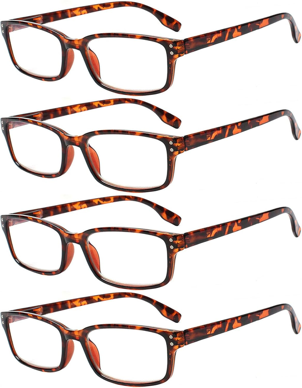 Kerecsen 4 Pack Reading Glasses for Men and Women with Spring Hinges, Lightweight Black Rectangular Readers Eyeglasses (4 Pack Tortoise, 1.25)