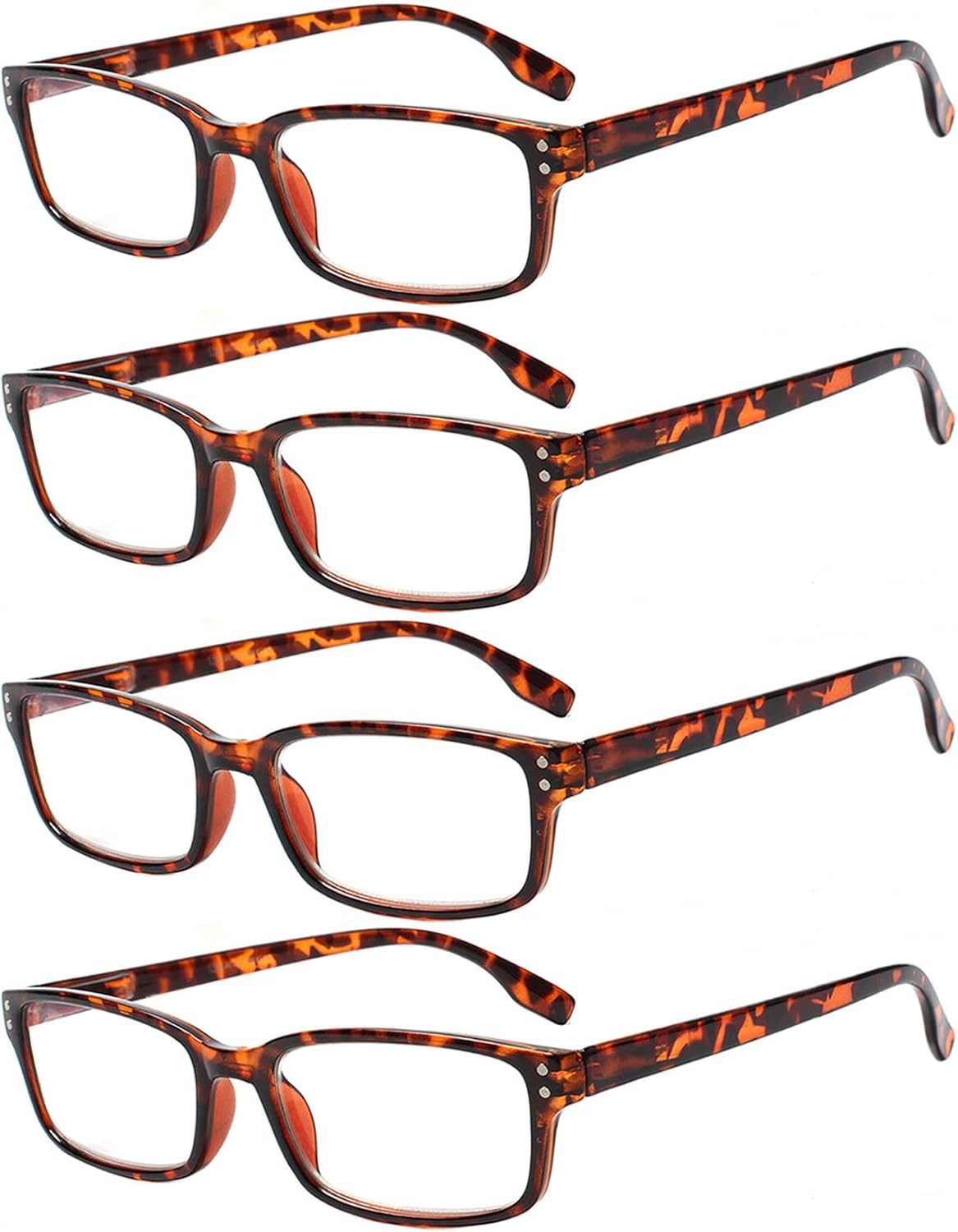 Kerecsen 4 Pack Reading Glasses for Men and Women with Spring Hinges, Lightweight Black Rectangular Readers Eyeglasses (4 Pack Tortoise, 1.25)
