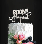 BOOM! Married Wedding Cake Topper, Silver Glitter Funny Cake Topper, Quirky, Nerdy Topper