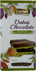 Feritio Dubai Chocolate Bar (7.0 Oz/200 G - Chocolate/Kunafa/Pistachio)
