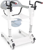 KMINA Patient Transfer Chair (Seat can be Raised up to 23 in), Commode Toilet Chair with Wheels, Bedside Chairs for Elderly - Not Suitable for Shower