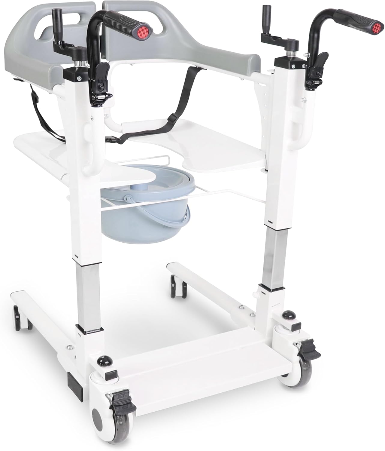 KMINA Patient Transfer Chair (Seat can be Raised up to 23 in), Commode Toilet Chair with Wheels, Bedside Chairs for Elderly - Not Suitable for Shower