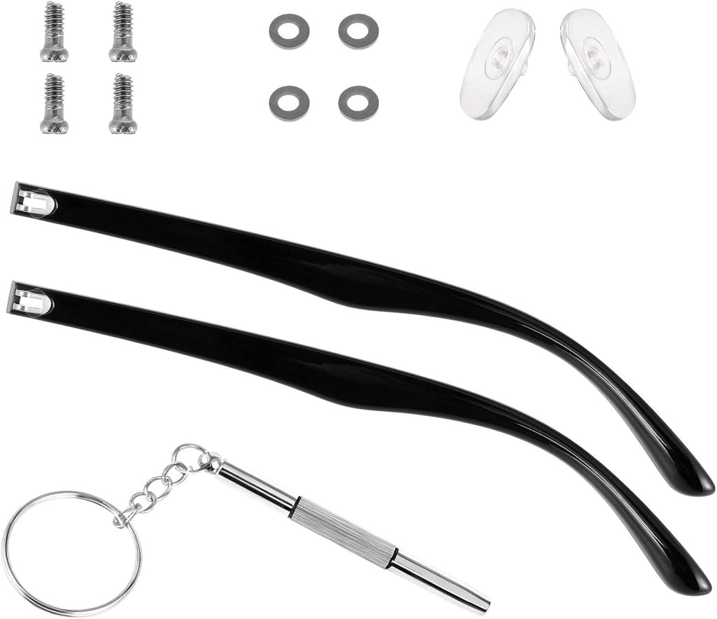 1 Pair Glasses Replacement Temple Black Eyeglasses Arms Leg Glasses Repair Kit Eyeglasses Replacement Accessories DIY Temples with Screw Washer Screwdriver Nose Pad Double Hinge for Sunglass