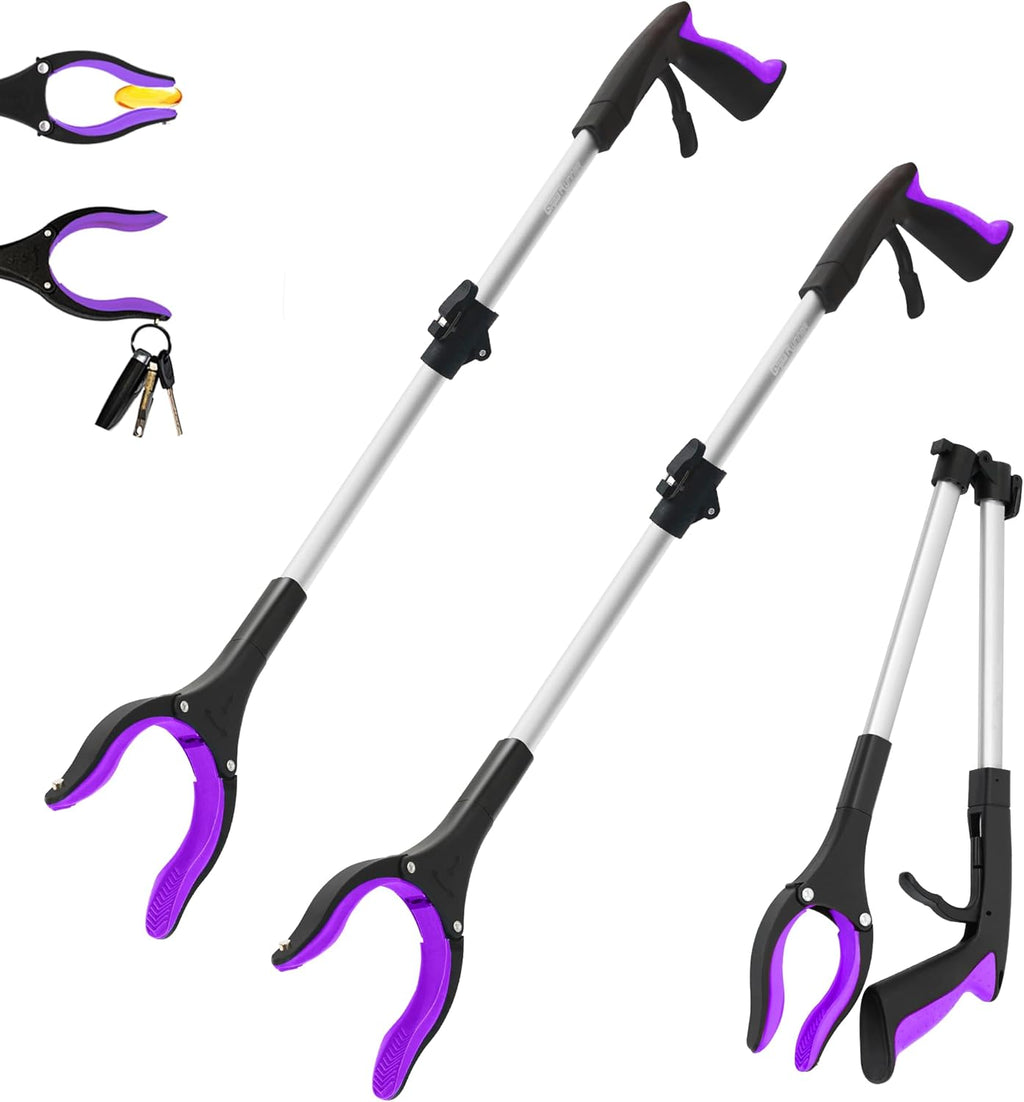 2 Pack 32 inch GrabRunner Heavy Duty(up to 10 lbs) Reacher Grabber Tool with Strong Magnetic (New Purple)