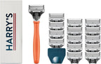 Harry's Original Shaving Kit for Men - Razor Handle, 15 Razor Blade Refills, and Travel Blade Cover - German Engineered - Orange
