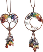 2PCS Tree of Life Car Mirror Hanging Accessories, 7 Chakra Stones Life Tree Rearview Mirror Hanger, Automotive Healing Crystal Decor Good Luck Charm Gifts for Women Men