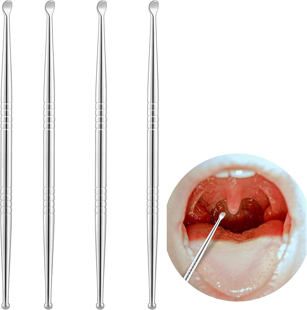 Nuanchu 4 Pieces Stainless Steel Tonsil Stone Removal Pick Tonsillolith Tool Oral Cleaner to Get Rid of Bad Breath