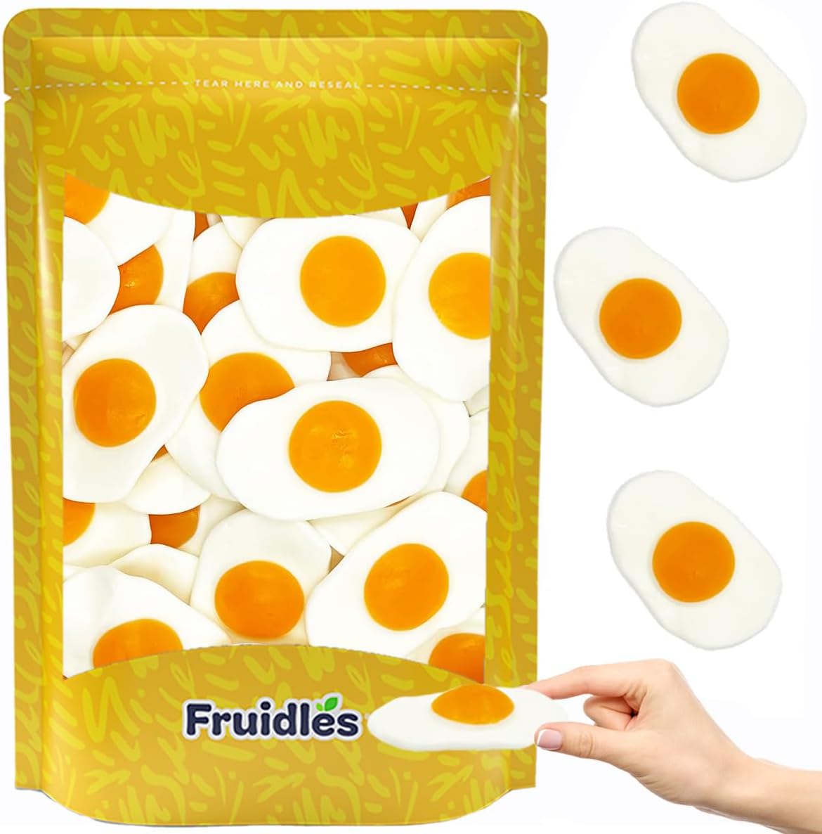 Fruidles Large Fried Egg Gummy Omelet Candy, Delicious Fruit Flavors Gummies (Half-Pound)