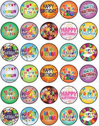 30 x Edible Cupcake Toppers Themed of Happy Birthday Collection of Edible Cake Decorations | Uncut Edible on Icing Sheet