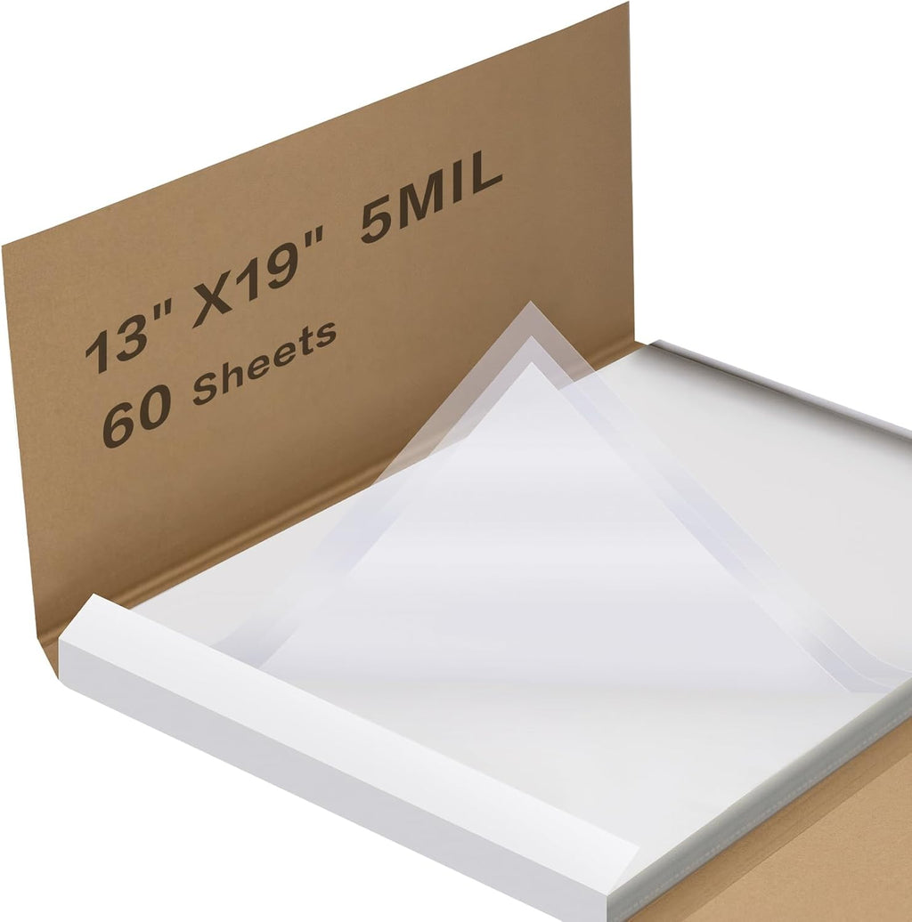 Waterproof Inkjet Transparency Film 13 x 19 Inch, 5 Mil 60 Sheets Professional Grade Printable Transparency Film for Silk Screen Printing, Overhead Projector, Crafts