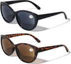2 Pairs Women Outdoor Reading Sunglasses Oversized Full Lens Readers Leopard