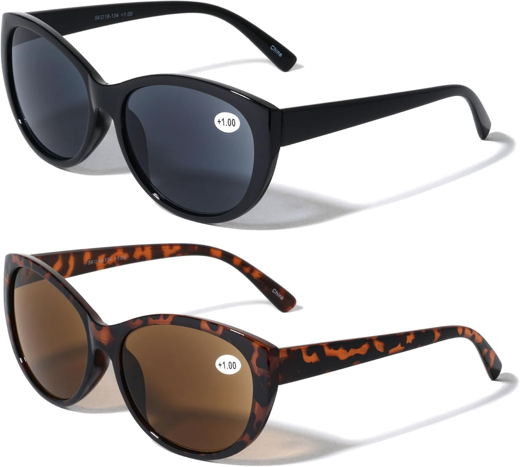 V.W.E. 2 Pairs Women Outdoor Reading Sunglasses Oversized Full Lens Readers Leopard (1 Black 1 Tortoise, 3.50, multiplier_x)
