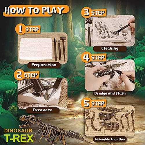 Dig & Discover Dino Tyrannosaurus Rex Dinosaur Skeleton 3D Fossil Bones Excavation, Science Educational Toy Kit for Kids, Children