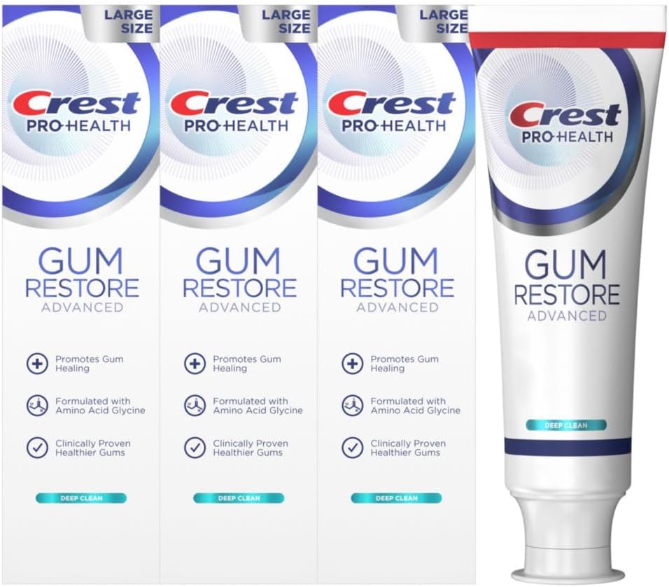 Crest Pro-Health Advanced Gum Restore Deep Clean Toothpaste 4.8 oz Pack of 3 -Anticavity, Antibacterial Flouride Toothpaste, Clinically Proven, Gum and Enamel Protection