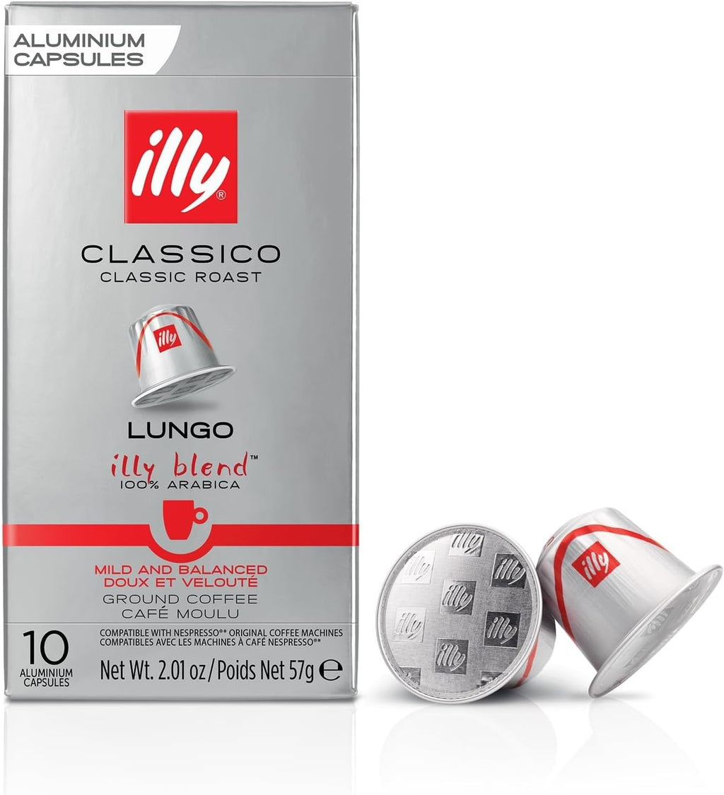 Illy Espresso Compatible Capsules - Single-Serve Coffee Capsules & Pods - Classico Lungo Roast - Notes Of Caramel, Orange Blossom & Jasmine Coffee Pods - For Nespresso Coffee Machines – 10 Count