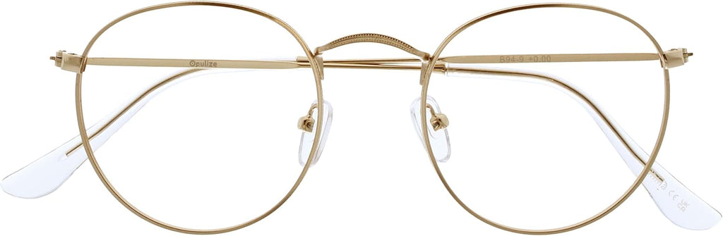 OPULIZE SOL Reading Glasses with Blue Light Blocking for Women and Men, Round Metal Frame, Spring Hinges, Computer Gaming Glasses, Gold +2.5 (Pack of 1)