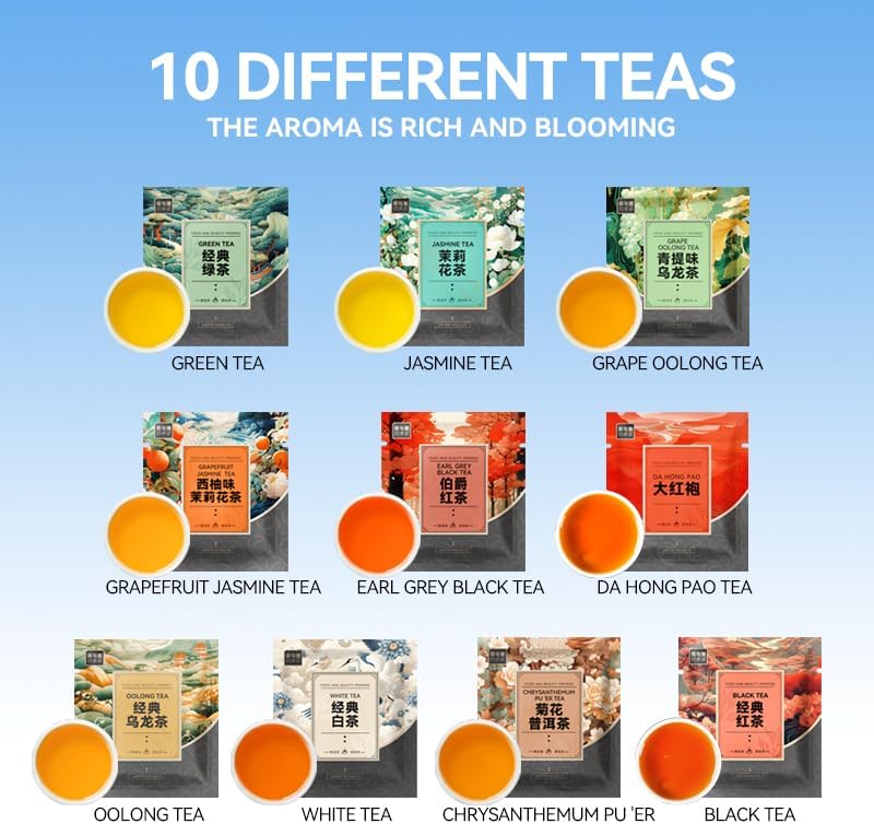 BEI CAI Tea Bags Sampler Assortment Box (50 Count) 10 Different Flavors,Perfect Variety Individually Wrapped Tea Bag,Perfect for Hotels, Offices, Food Service Gift Set &Sampler Variety Pack