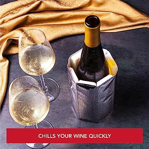 Vacu Vin Wine Cooler Sleeve – Silver – Flexible Wine Bottle Chiller – Reusable Ice Sleeve – Metallic Wine Accessory – Fits 750ml Bottles – Fast, Elegant Cooling for Any Occasion