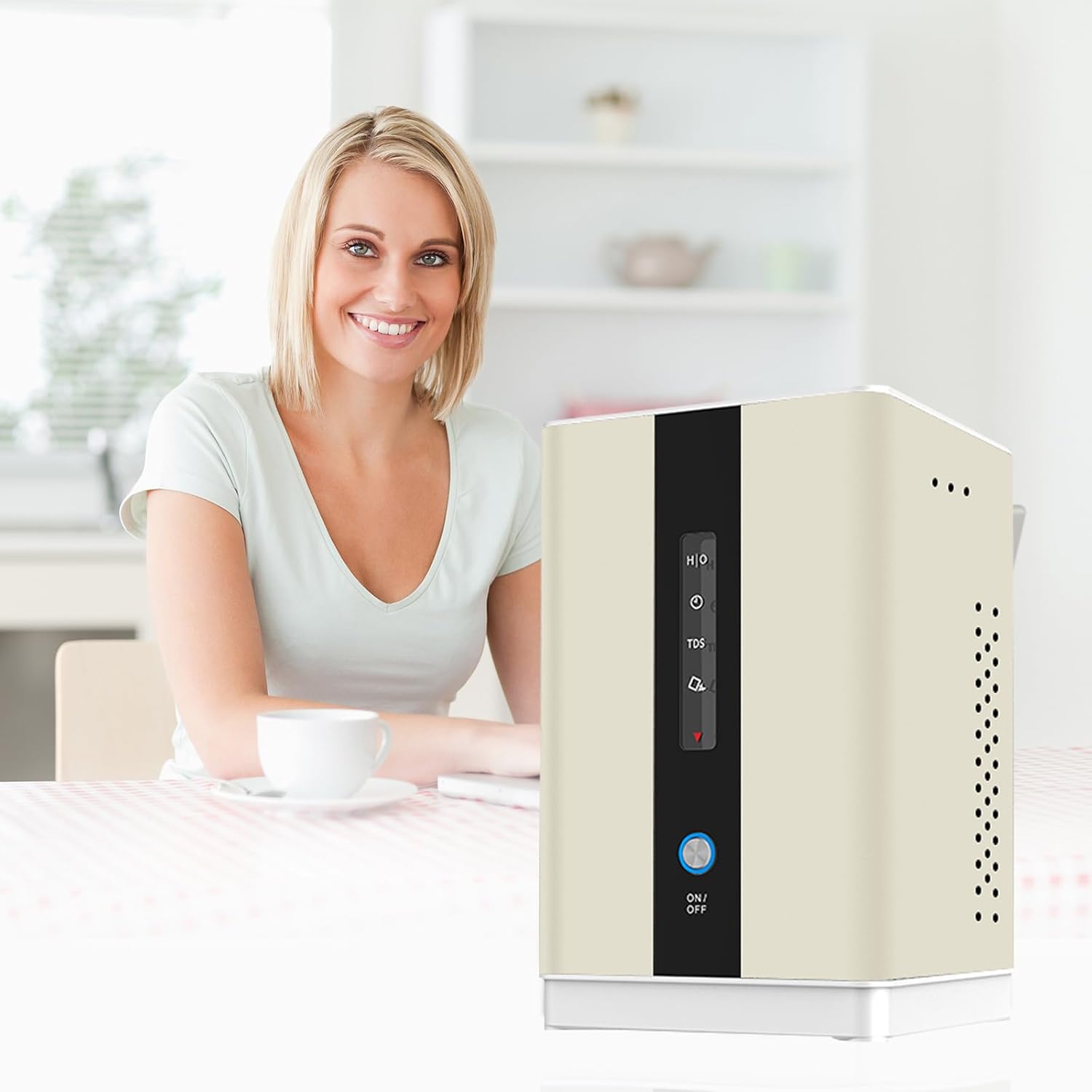 AquaGreen Hydrogen Water Inhalation Machine, 99.99% High Purity H2 Hydrogen Inhaler with 5 Nasal Cannula, Hydrogen-Rich Water Generator, 150ml/min SPE/PEM Ionizer for Home Car Travel (Cream)