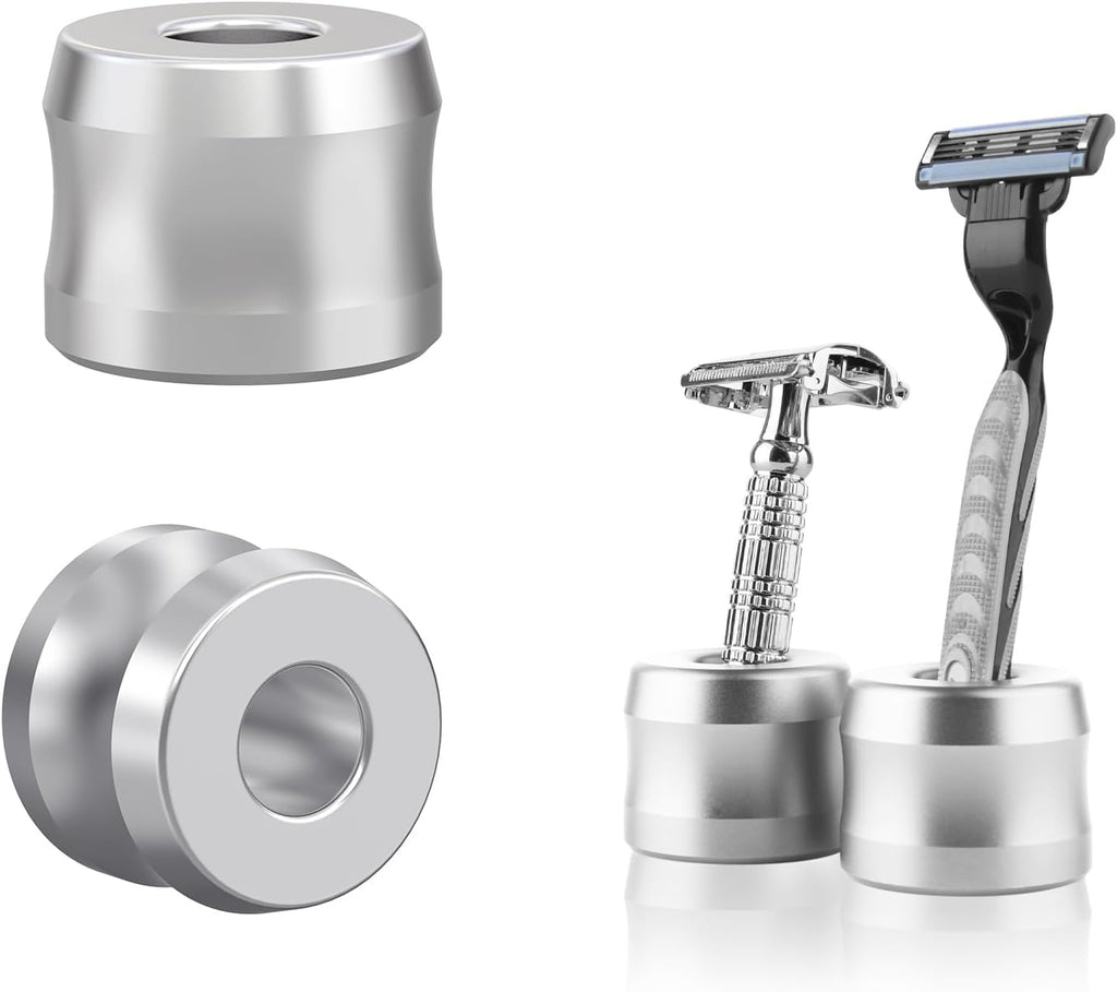Linkidea 2 Pack Safety Razor Stand, Opening Dia 0.7" (18.5mm) Aluminum Alloy Men's Shaving Stand for Bathroom Countertops, Silver