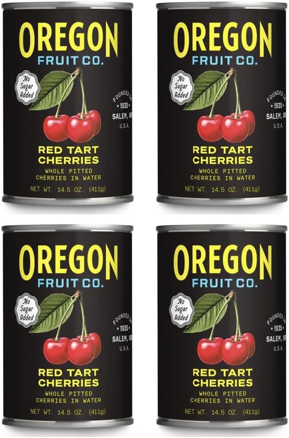 Oregon Pitted Red Tart Cherries, Canned Cherries, 14.5 oz Cans (Pack of 4), 3.62 lb Total, Made in Oregon