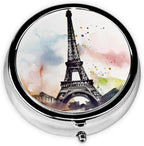 Pill Box Paris Eiffel Tower Round Pill Case for Purse Pocket 3 Compartment Medicine Pill Organizer Small Metal Pill Container Holder Portable Travel Pillbox to Hold Vitamins Fish Oil Supplements
