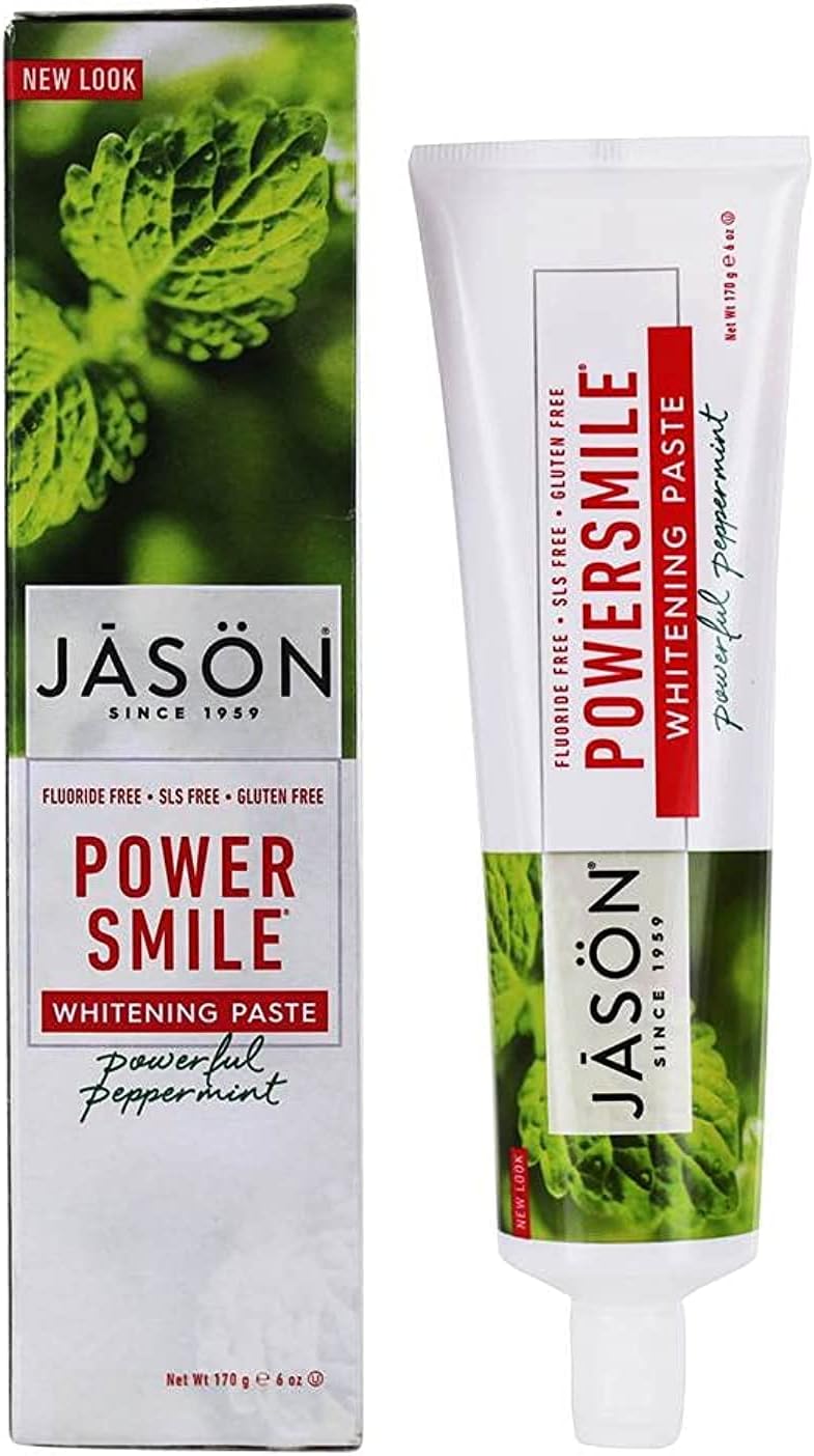JASON Powersmile Whitening Fluoride-Free Toothpaste, Powerful Peppermint, 6 Ounce Tube